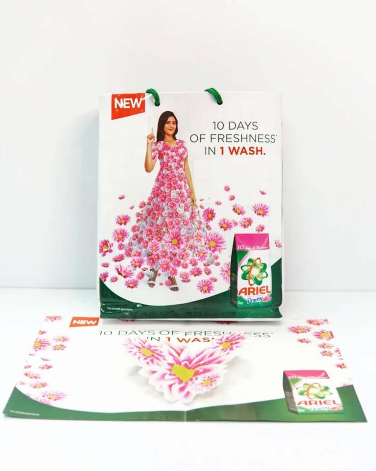Branded Bag and Brochure Printed for Ariel Detergent by Nikmat Printers